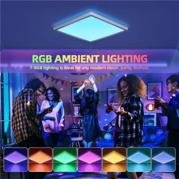 RGB Ceiling Light w/ Remote Control 12 Inch 3000K-6500K Dimmable LED Flush Mount - Picture 3 of 7